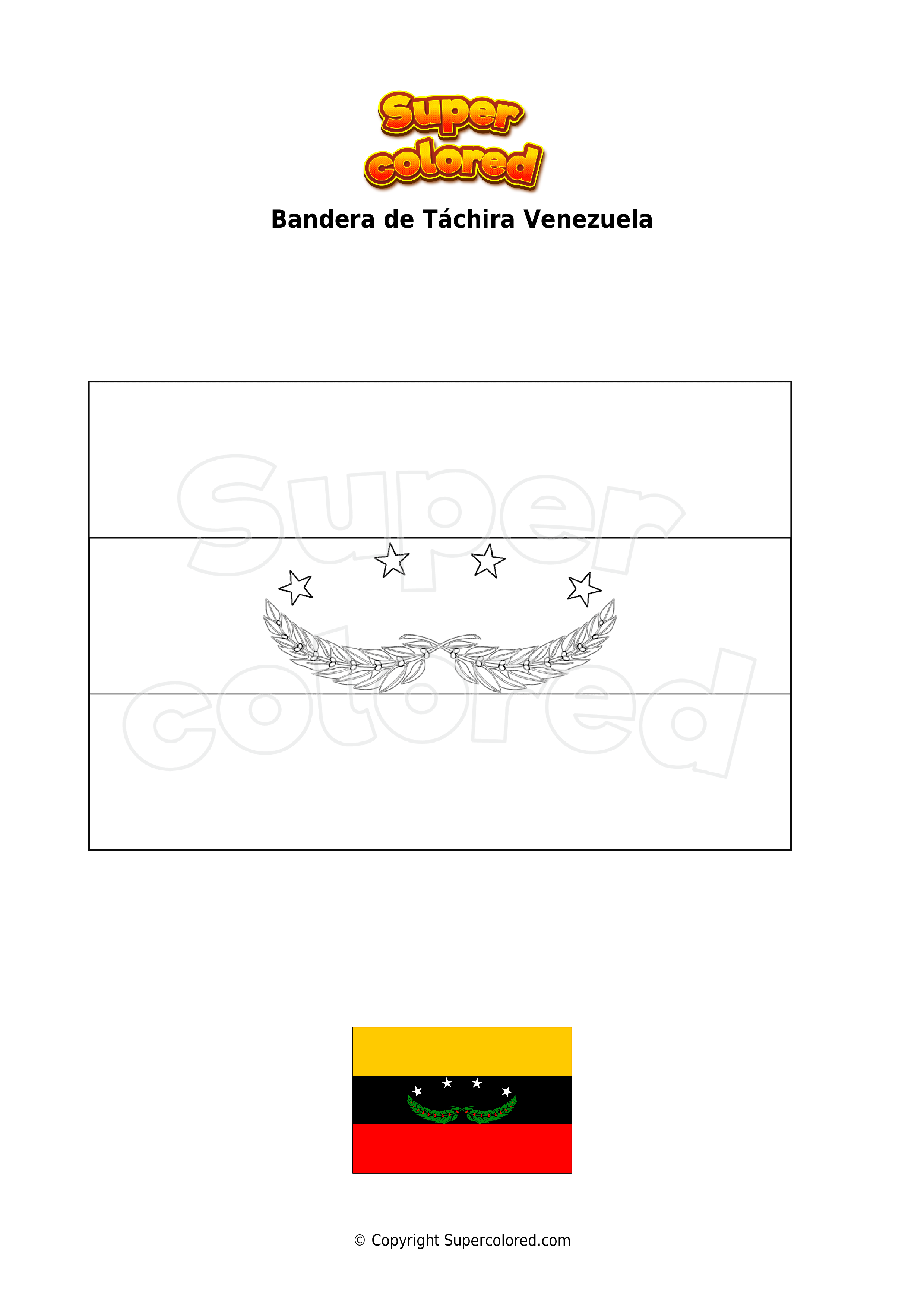 Dibujo para colorear Bandera de Táchira Venezuela Supercolored
