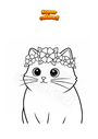 Ausmalbild Katze mit Blumenkrone