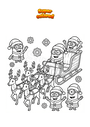 Ausmalbild Minions-Weihnachtsmann mit Schlitten und Rentieren