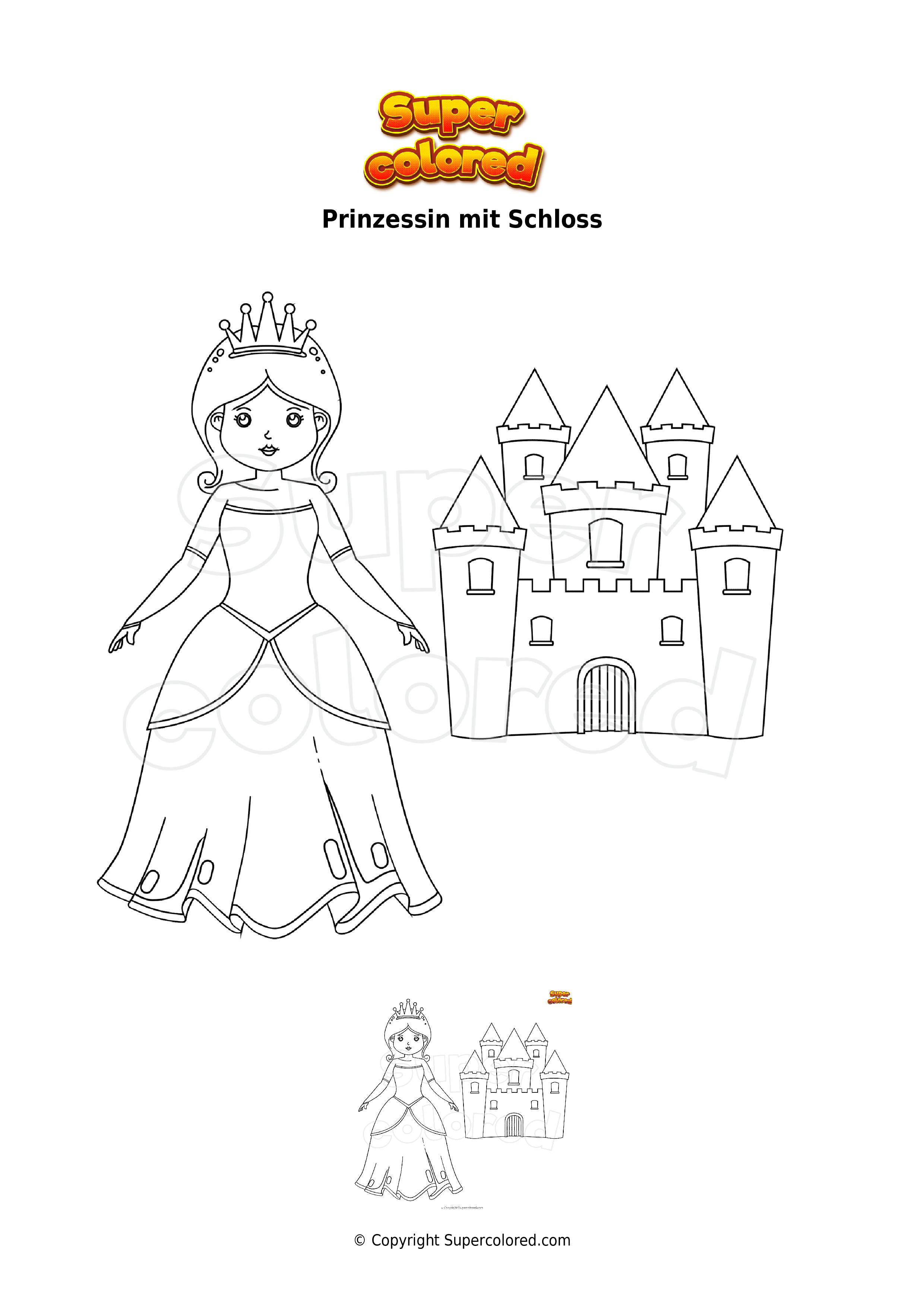 Ausmalbild Prinzessin mit Schloss   Supercolored.com