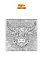Coloriage Mandala de vache Highlander Zentangle