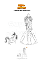 Coloriage Princesse avec chiot licorne