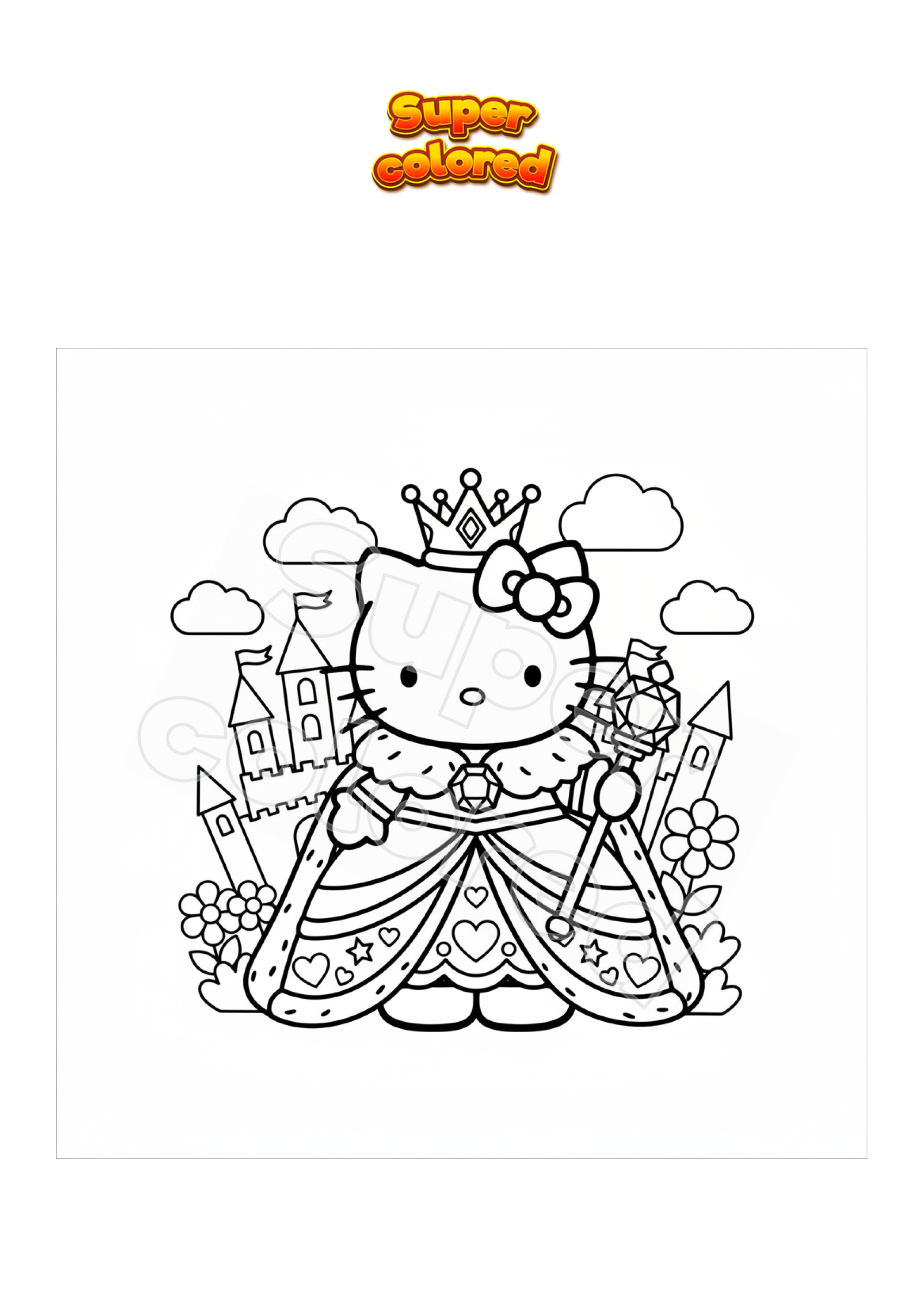 Coloriage magique de Hello Kitty magicienne, image size:2481x3507