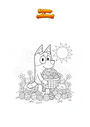 Coloring page Bluey with lots of Easter eggs