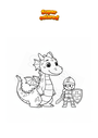 Coloring page Dragon with medieval warrior