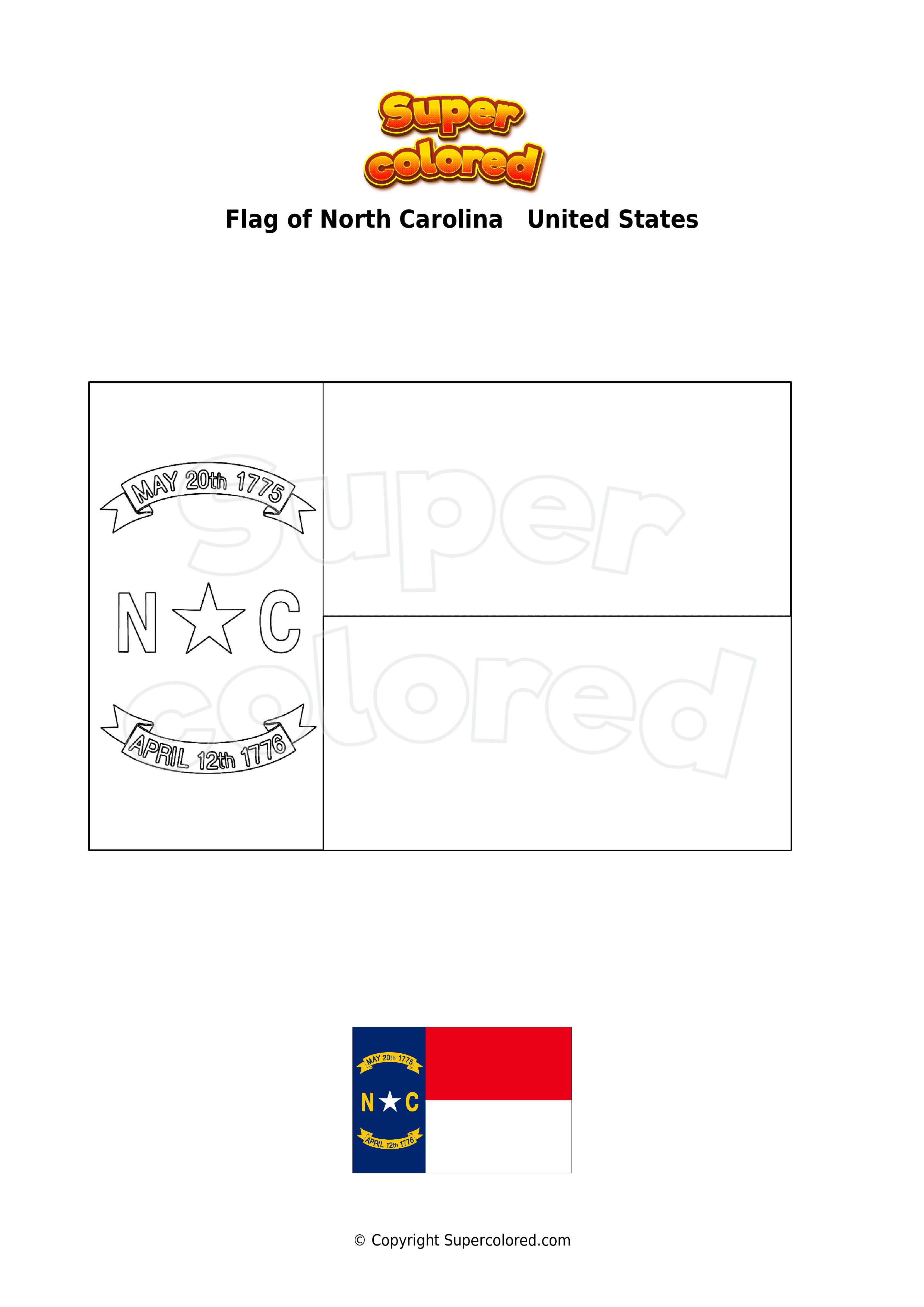 North Carolina State Flag Coloring Page