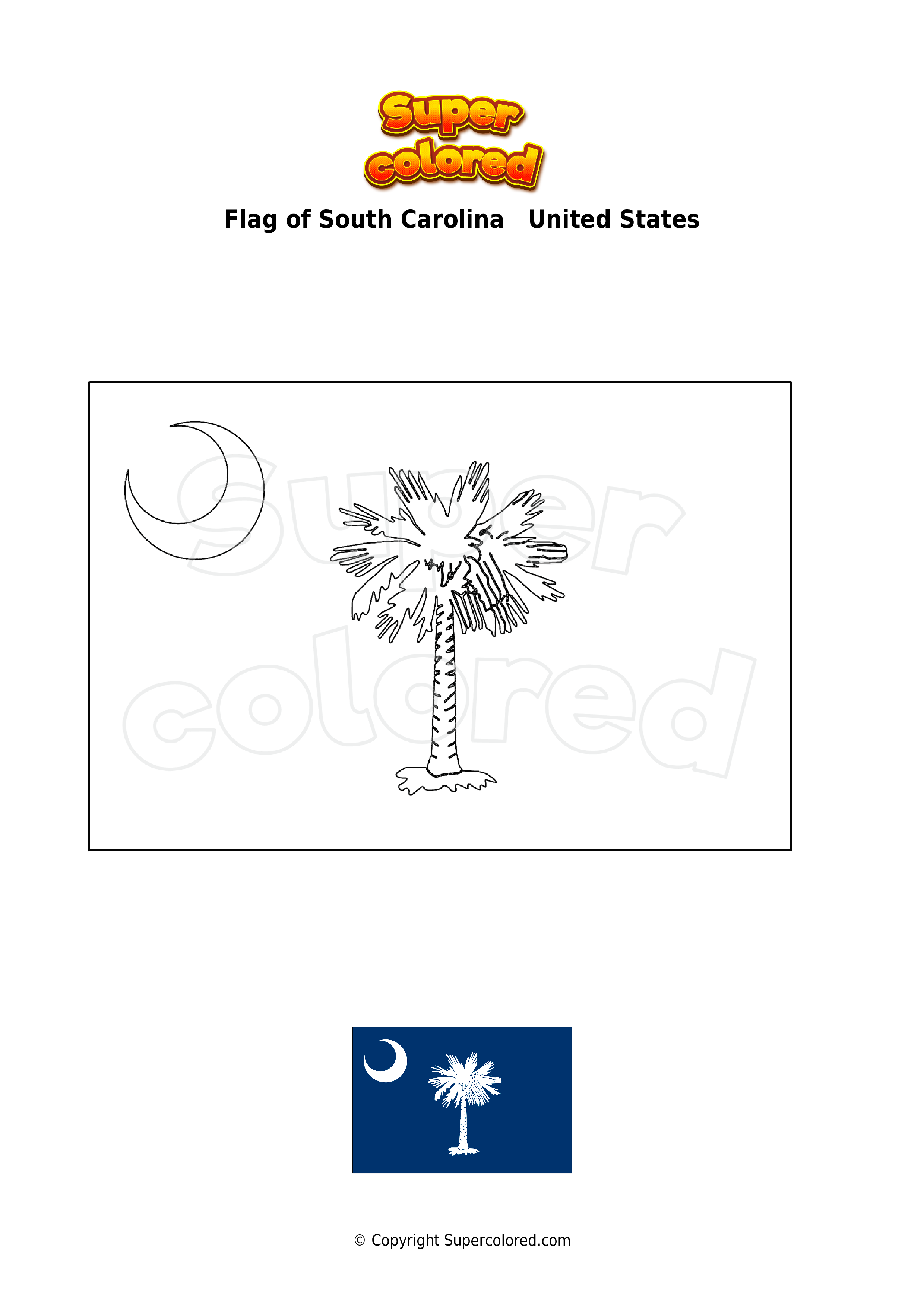South Carolina State Flag Coloring Page, 50 State Flowers Free Coloring ...