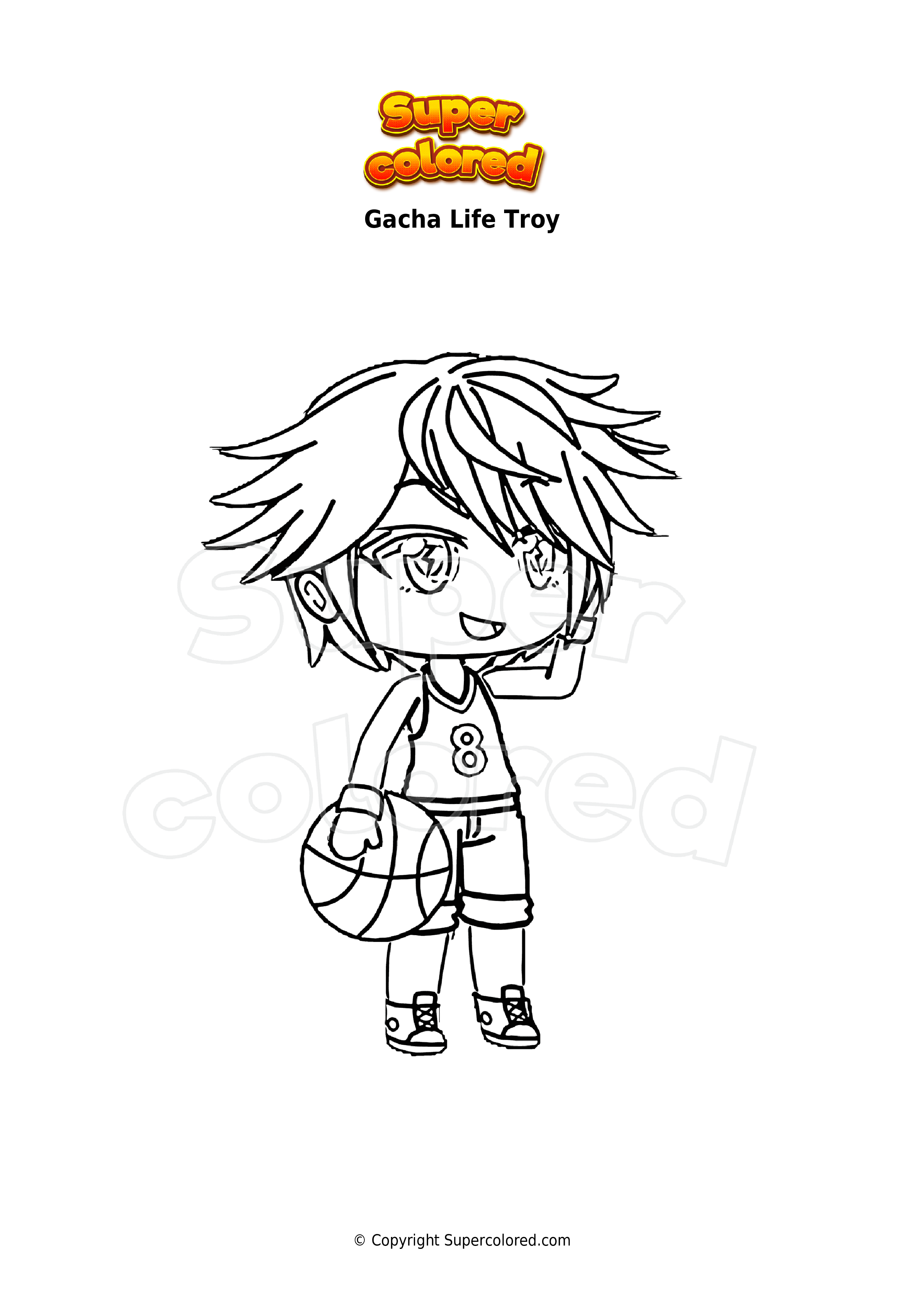 Coloring page Gacha life Anime Boy Guitar