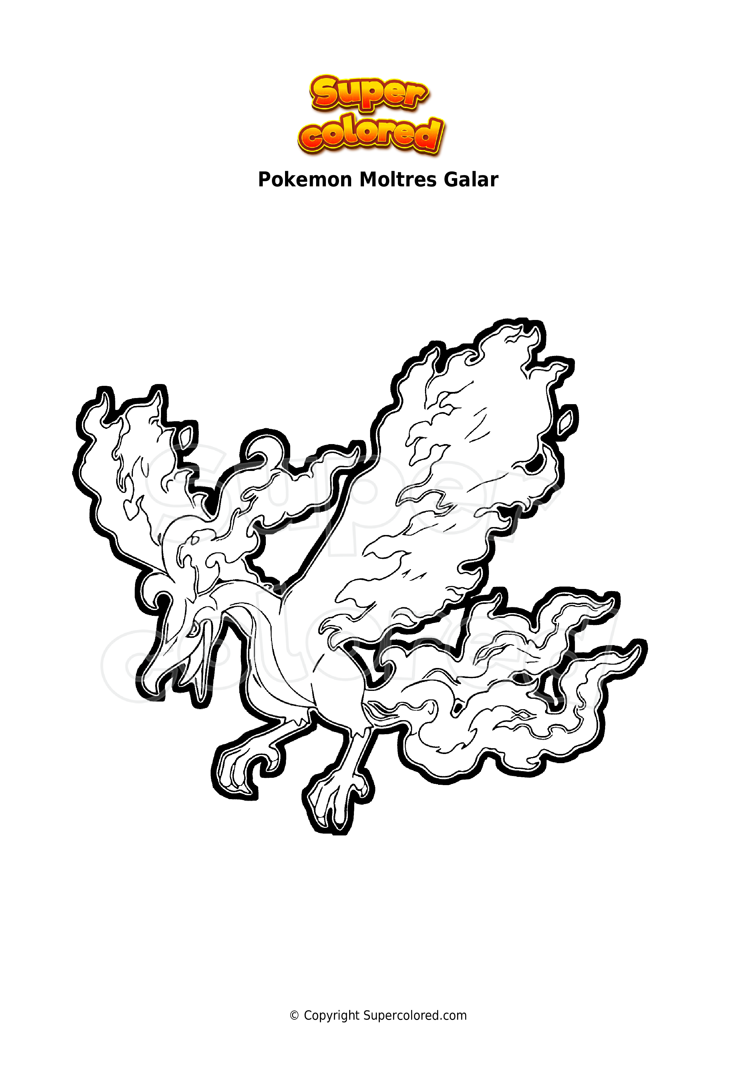 A Pokemon legendary bird, Moltres coloring page printable game