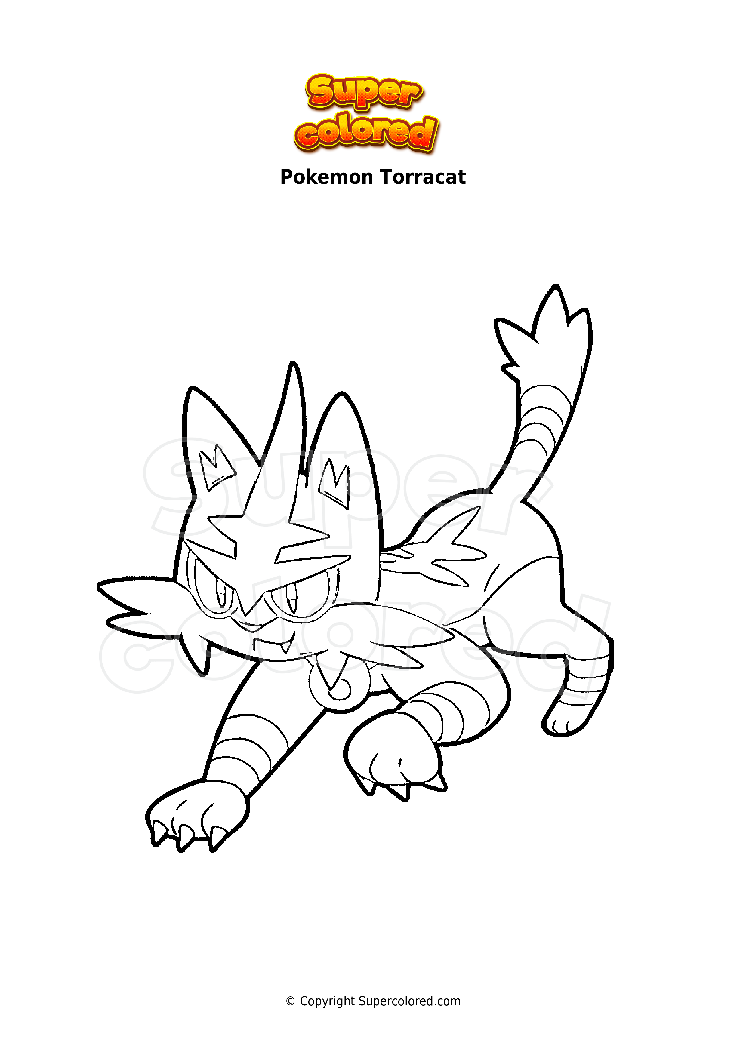 torracat coloring page in black and white pokemon