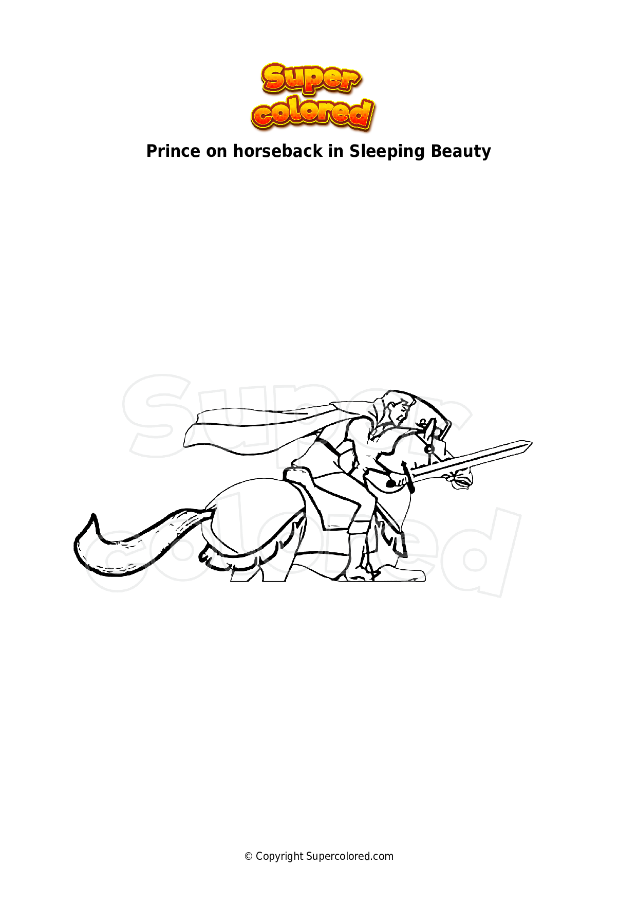 Coloring Page Prince On Horseback In Sleeping Beauty Supercolored