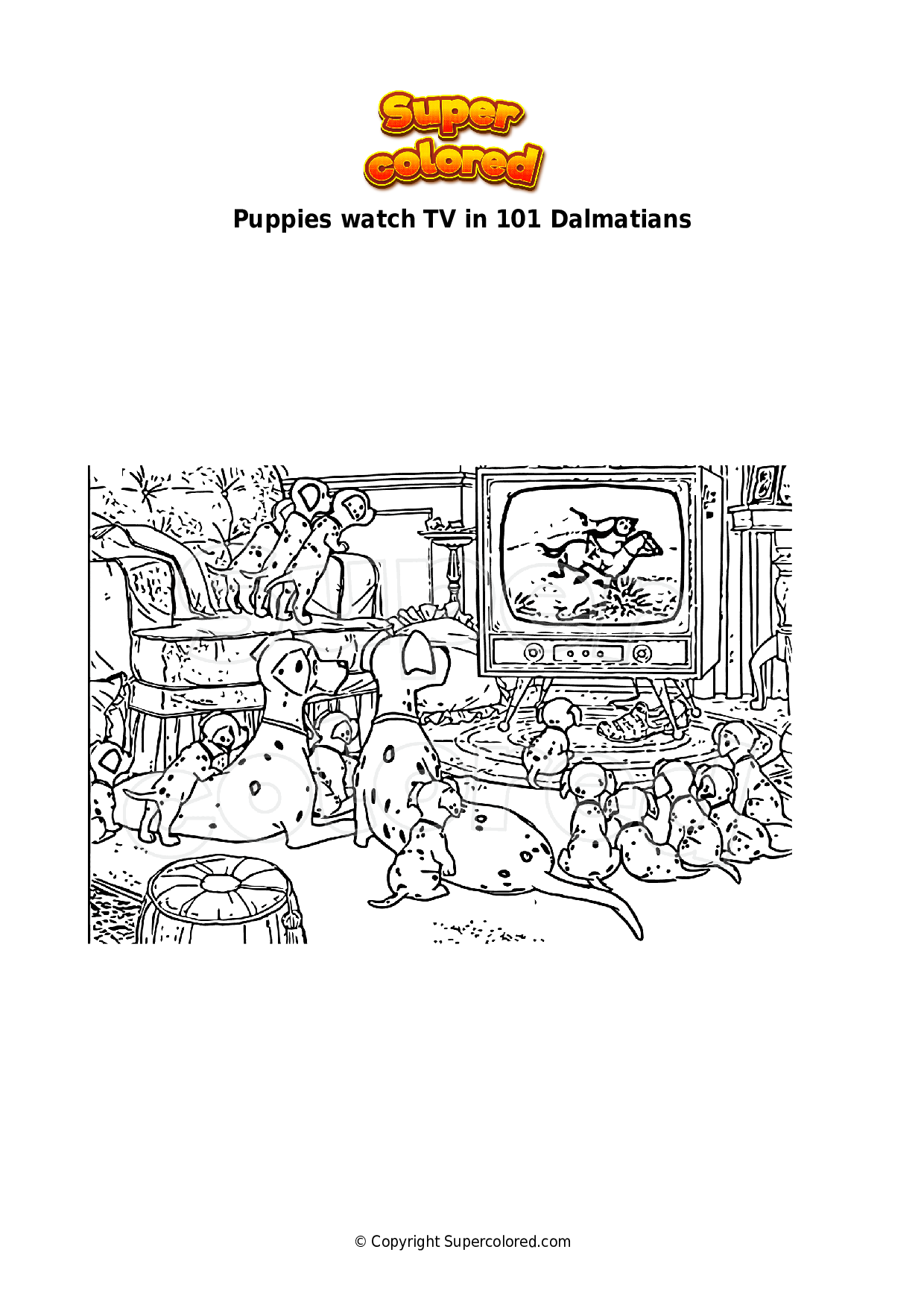 Coloring Page Puppies Watch TV In 101 Dalmatians Supercolored