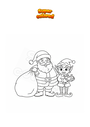 Coloring page Santa Claus with elf