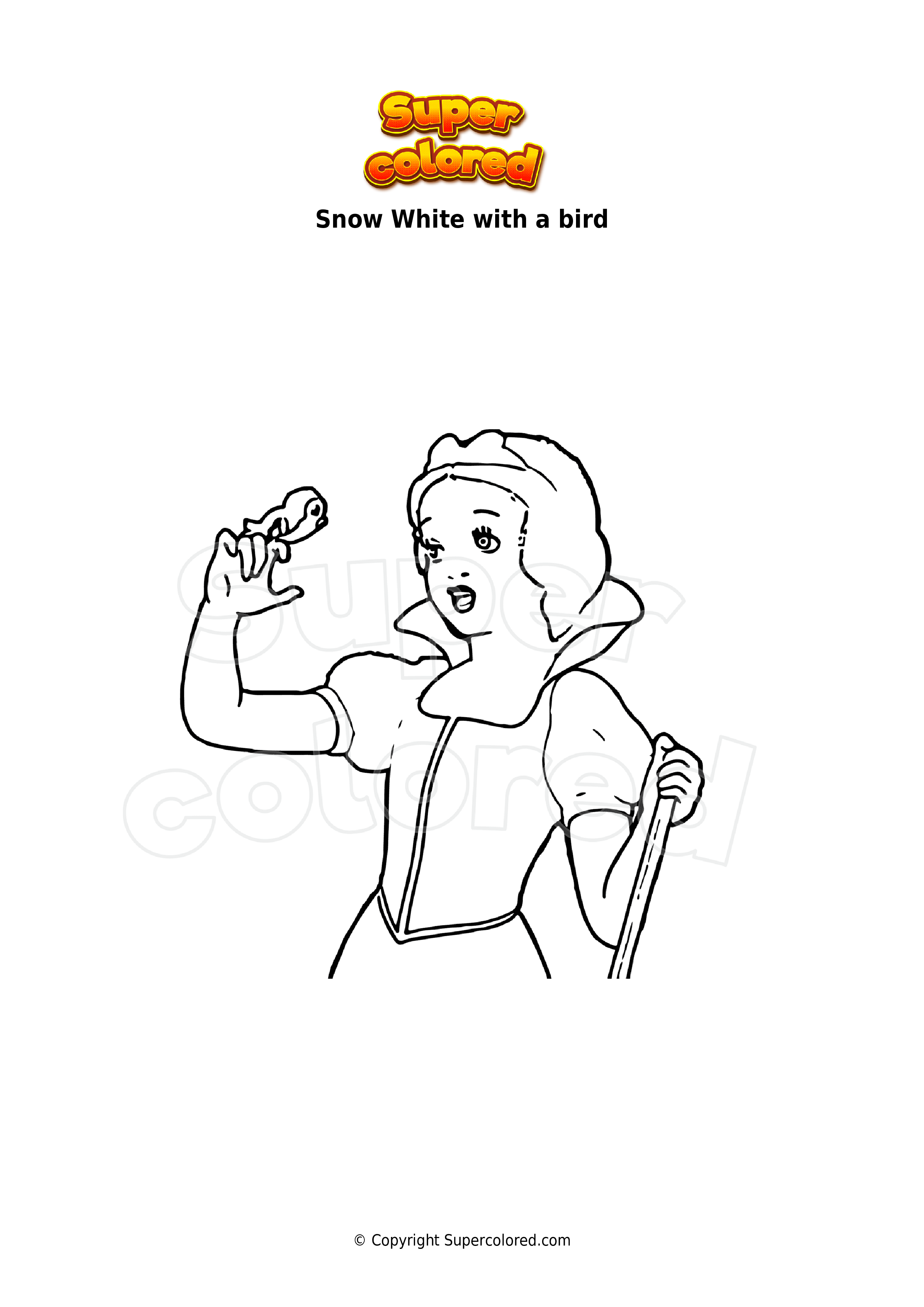 coloring-page-snow-white-with-a-bird-supercolored