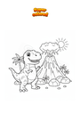 Coloring page T-Rex and volcano