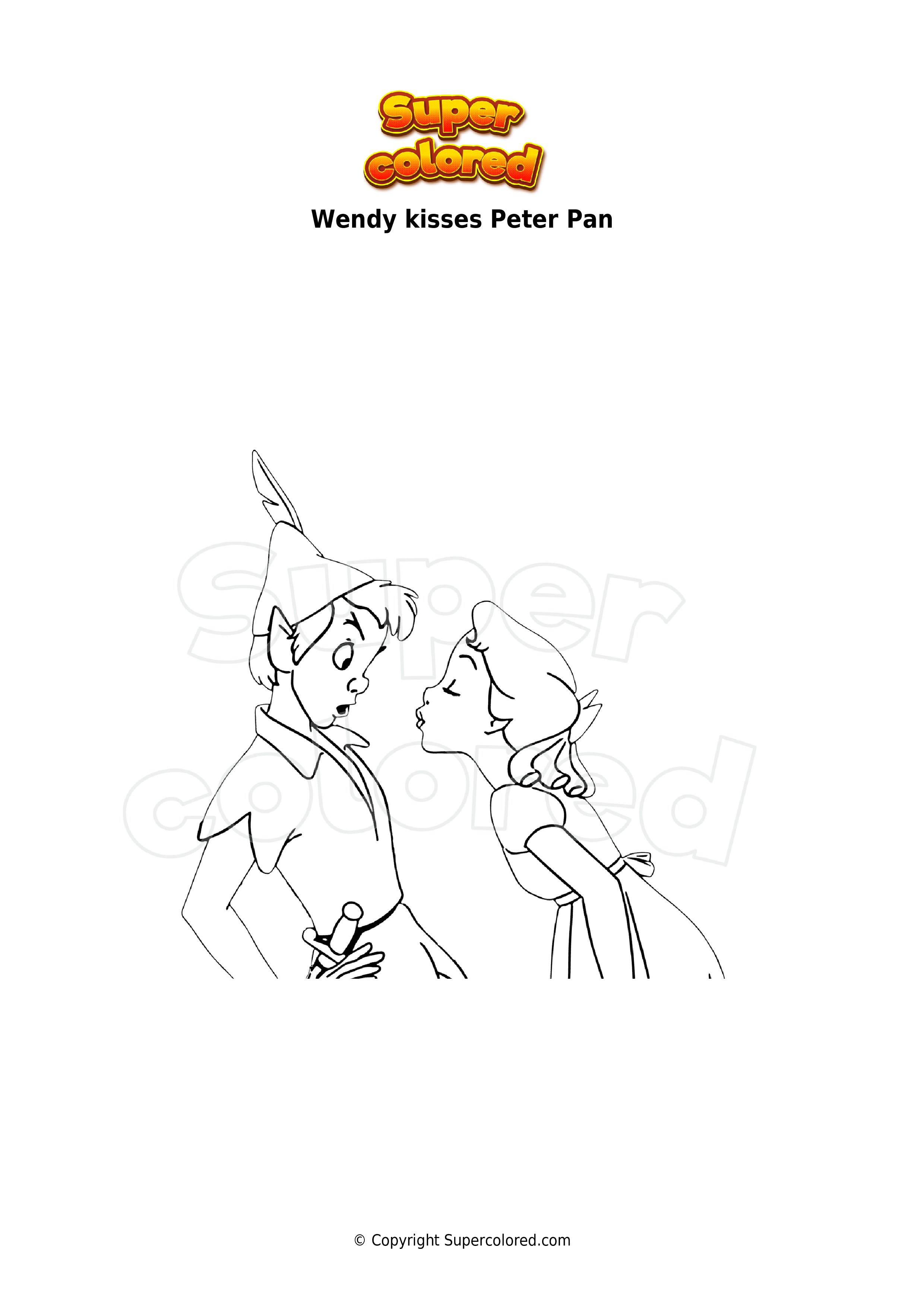 Coloring Page Wendy Kisses Peter Pan Supercolored