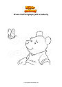 Coloring page Winnie the Pooh playing with a butterfly