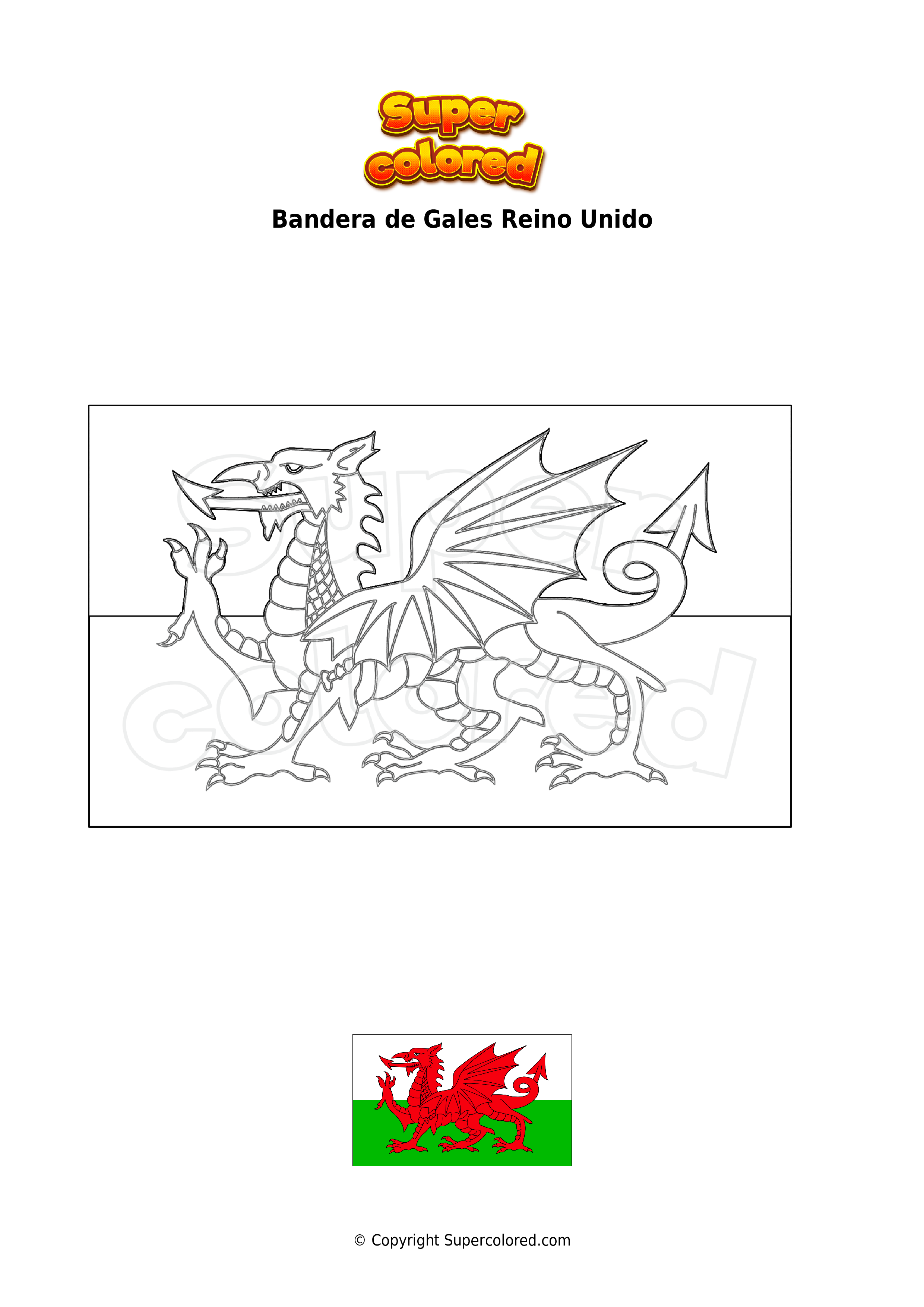 Malversar En la madrugada Gracioso Dibujo para colorear Bandera de Gales Reino Unido - Supercolored.com