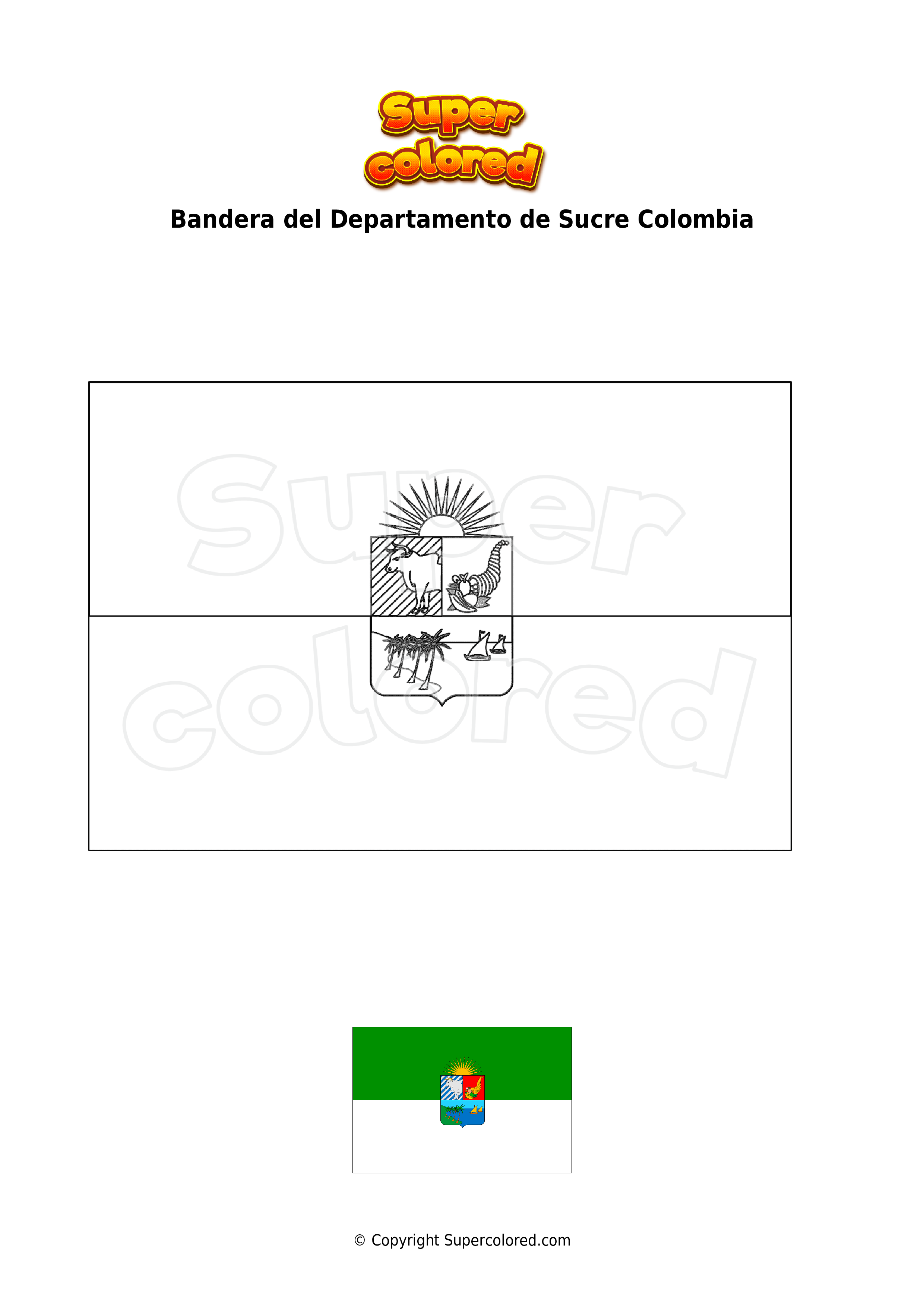 Dibujo para colorear Bandera del Departamento de Sucre Colombia -  