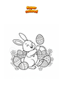 Dibujo para colorear Conejito jugando con huevos de Pascua
