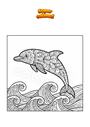 Dibujo para colorear Delfín con ondas Mandala Zentangle