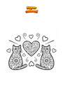 Dibujo para colorear Gatos con Corazones Mandala Zentangle