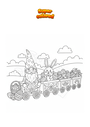 Dibujo para colorear Gnomo y conejito con huevos de Pascua en el tren