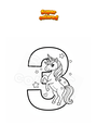 Dibujo para colorear Número 3 con unicornio