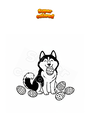 Dibujo para colorear Perro husky con huevos de Pascua