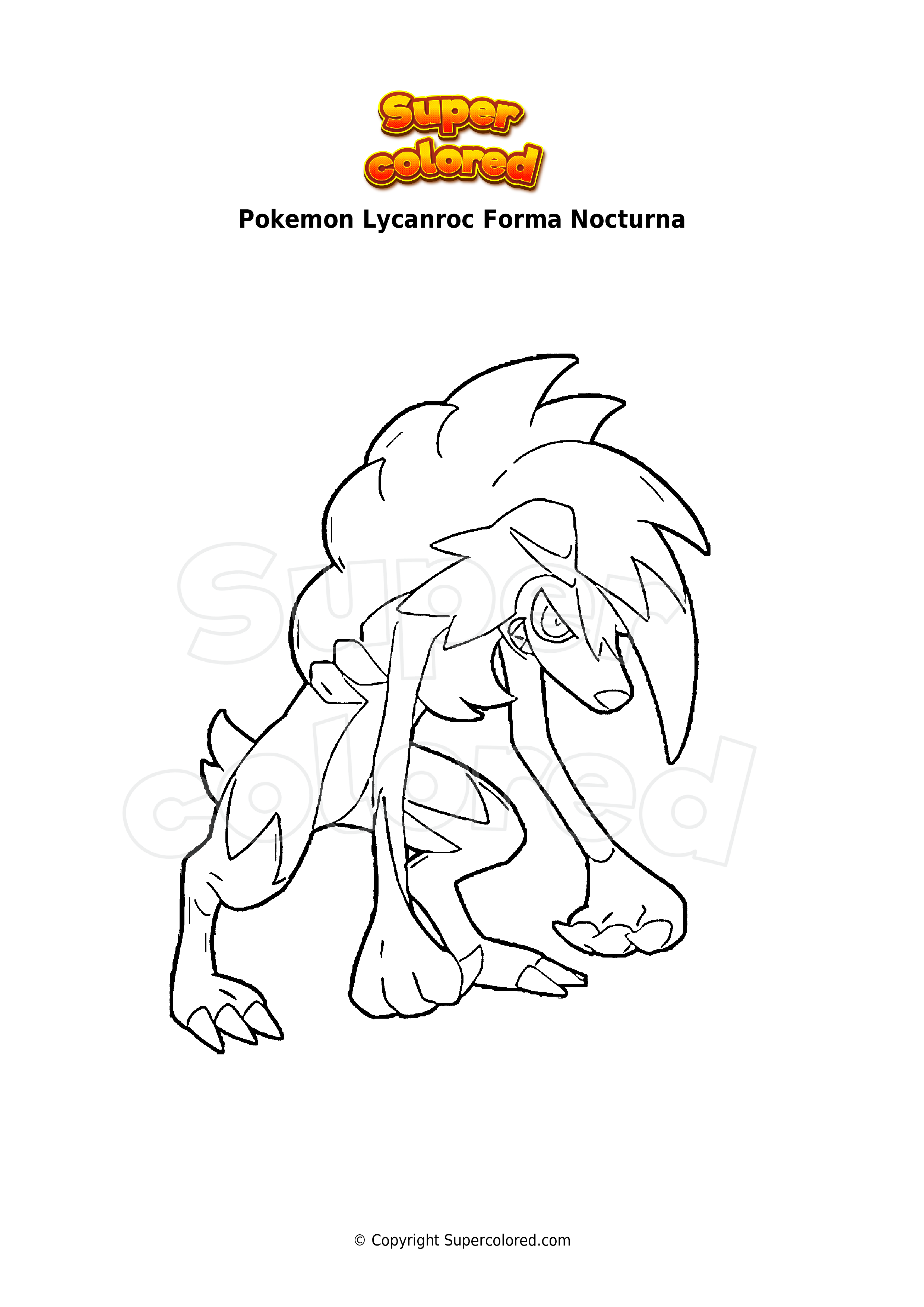 Dibujo para colorear Pokemon Lycanroc Forma Crepuscular