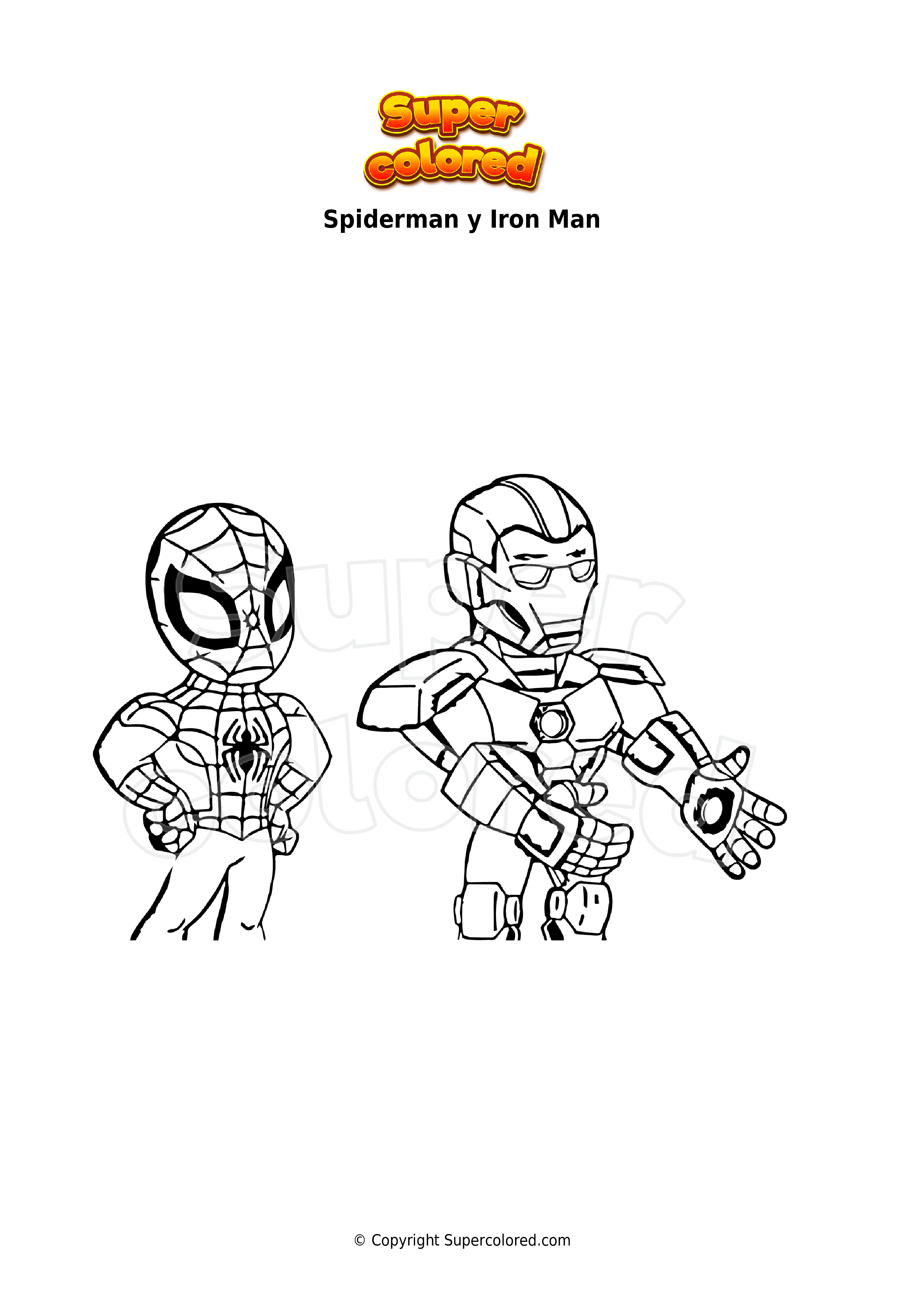 Dibujo para colorear Spiderman y Iron Man 