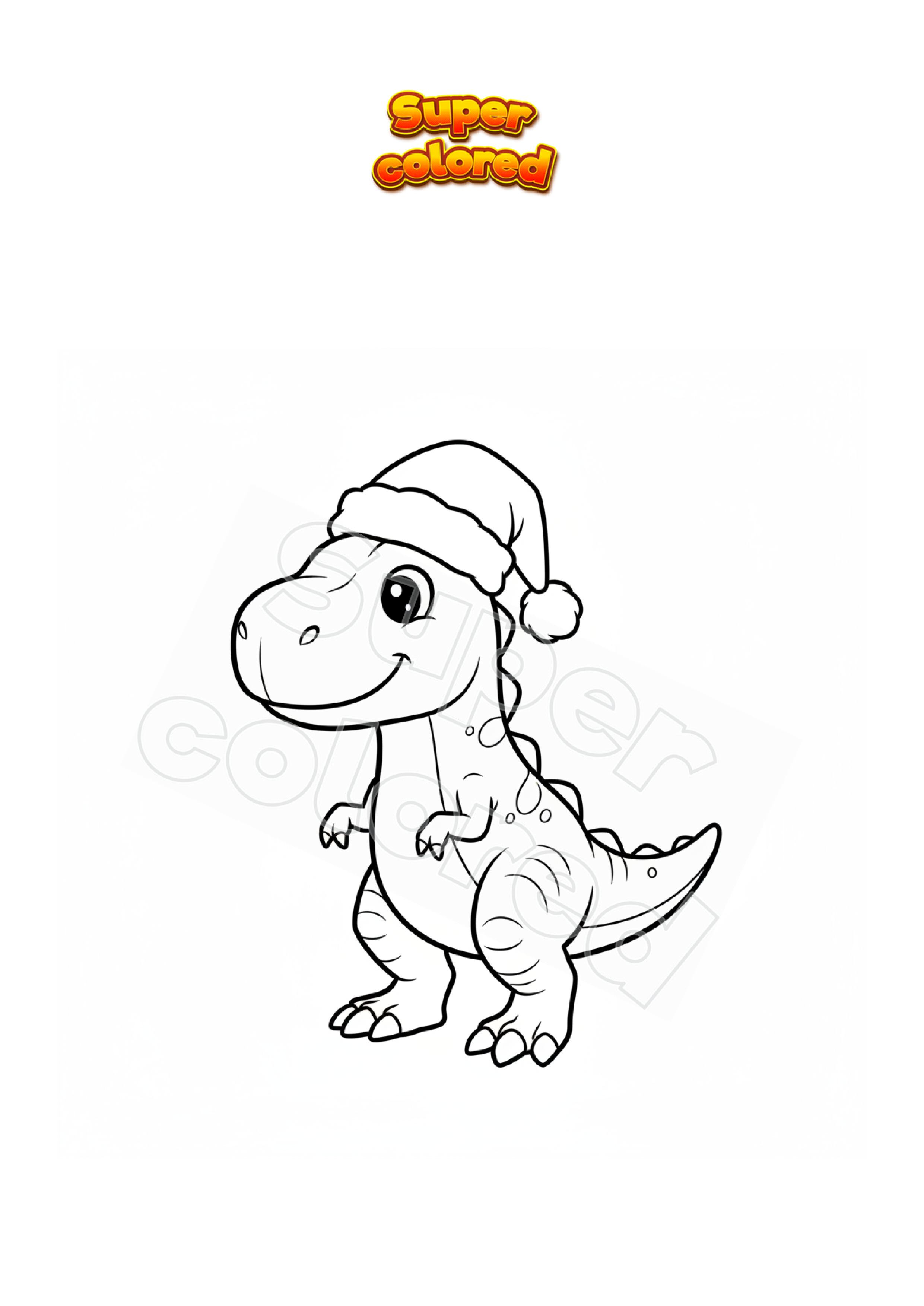 Dibujo para colorear T-Rex fácil con gorro de Papá Noel, image size:2481x3507