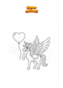 Dibujo para colorear Unicornio alado con globo corazón