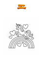 Dibujo para colorear Unicornio con arcoiris y corazones