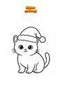 Disegno da colorare Gattino con cappello di Natale