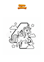Disegno da colorare Numero 4 con unicorno