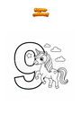 Disegno da colorare Numero 9 con unicorno