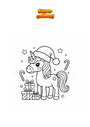 Disegno da colorare Unicorno con cappello di Natale