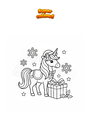 Disegno da colorare Unicorno con regalo di Natale